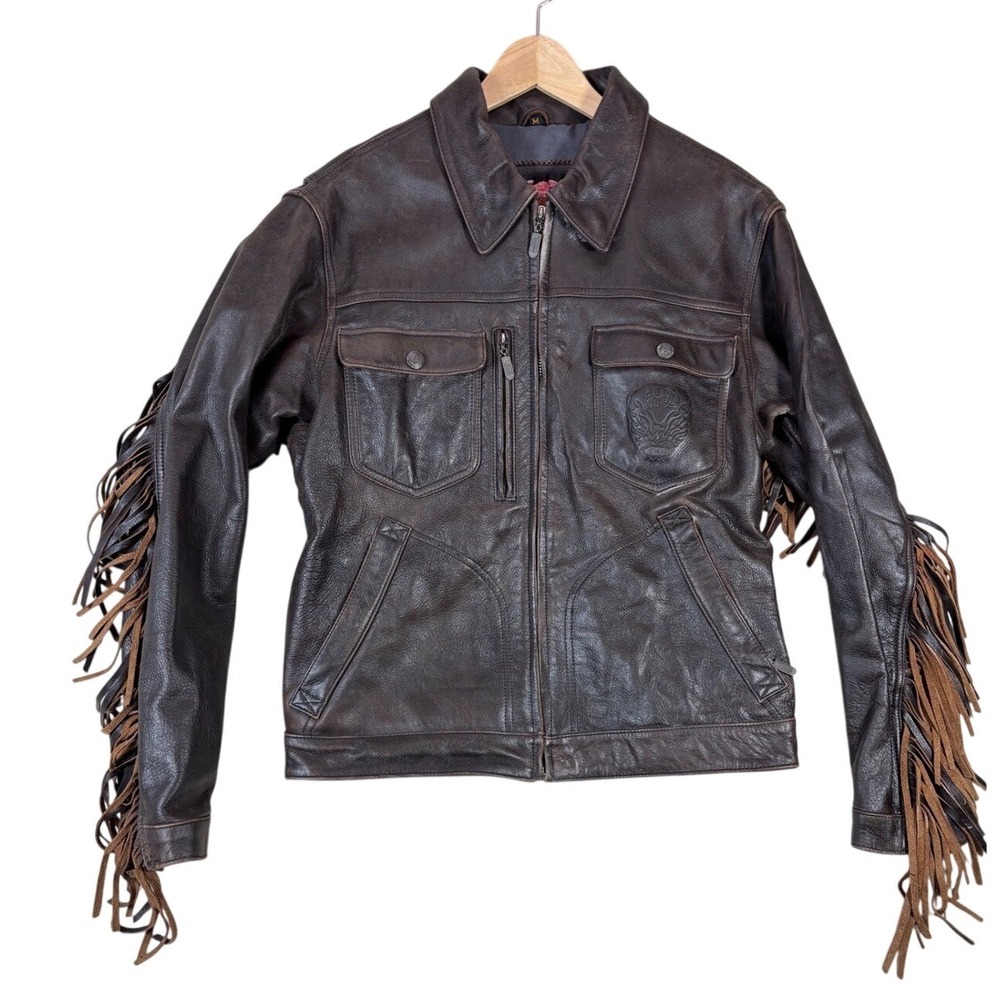 Harley-Davidson Womens Brown Leather Fringe Motorcycle Jacket CA 03402 Size M - Picture 2 of 13